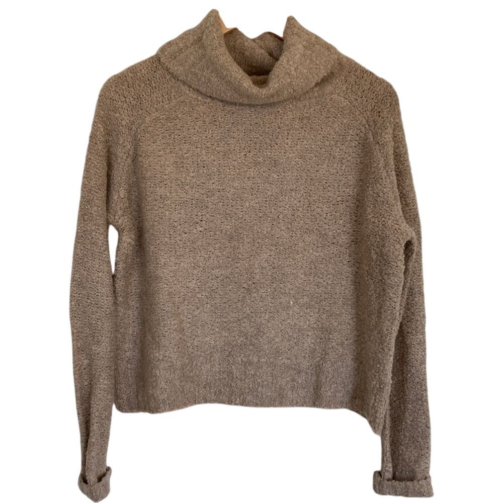 Zara Pullover Cowl‎ Neck Boxy Sweater Womens Size L Tan Boiled Wool Look